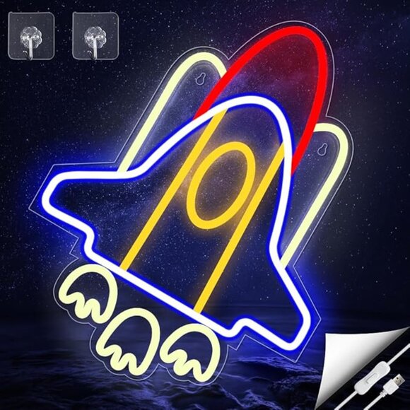 NIB Rocket Neon Sign – Colorful LED Space Ship Lamp - Picture 1 of 10
